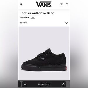 BNWT TODDLER VANS AUTHENTIC BLACK/ BLACK